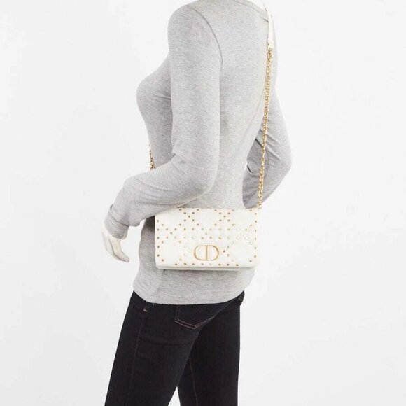 Christian Dior Latte Macrocannage Star Quilted Calfskin Leather Mini Caro Bag - Picture 2 of 12